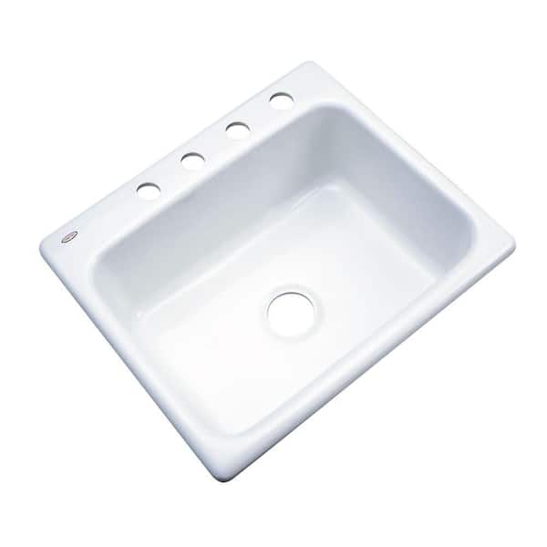 Glacier Bay Inverness Drop-In Acrylic 25 in. 4-Hole Single Bowl Kitchen Sink in White