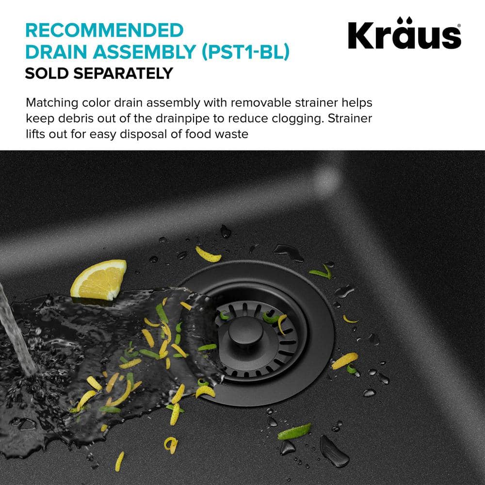 33-Inch Black Granite Double Bowl Drop-In Kitchen Sink