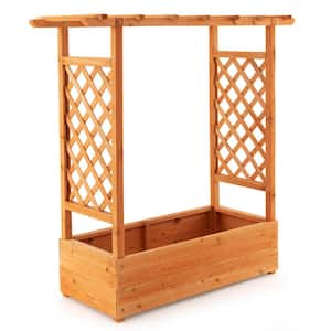 43.5 in. Orange Fir Wood Raised Garden Bed with Trellis or Climbing Plant and Pot Hanging