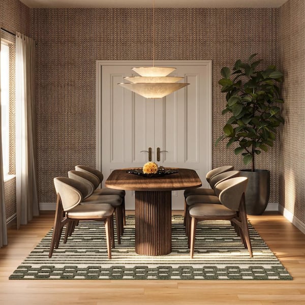 Carmeon Hamilton x Rugs Nubi Bohemian Striped Hand Woven Green 8 ft. x 10 ft. Indoor Area Rug