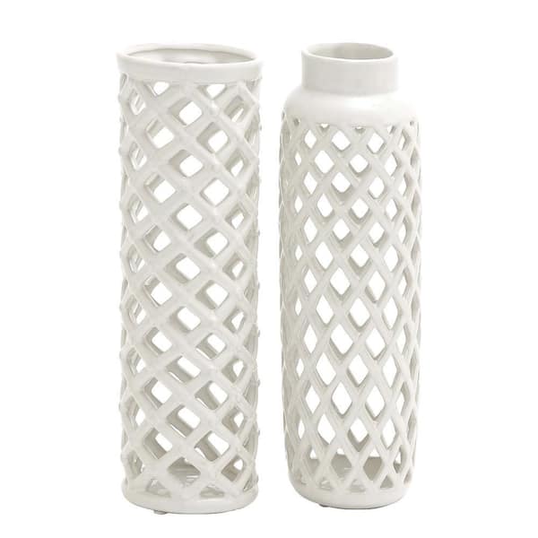 Litton Lane White Ceramic Decorative Vase (Set of 2) 041505 - The Home Depot