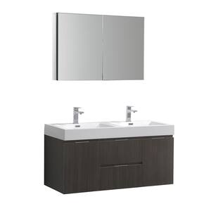 Valencia 48 in. W Wall Hung Vanity in Gray Oak with Acrylic Double Vanity Top in White with White Basin,Medicine Cabinet