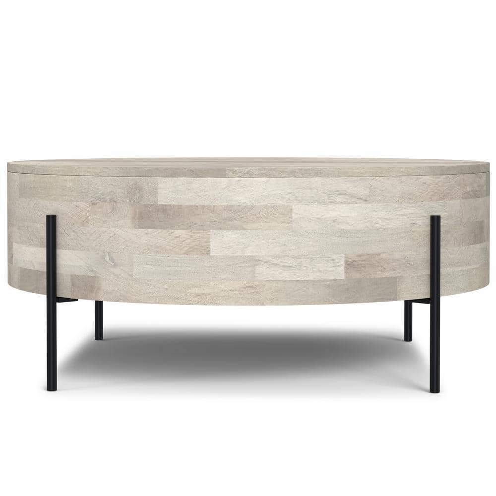 Rayburn White Wash Mango Wood and Metal Round Coffee Table