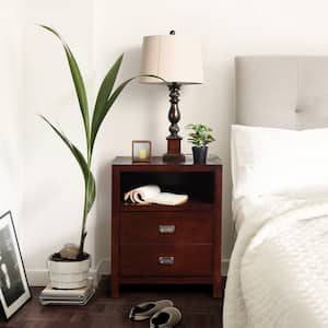 Loralie Brown Rectangular Solid Wood End Accent Table Nightstand with Shelf and 1 Drawer