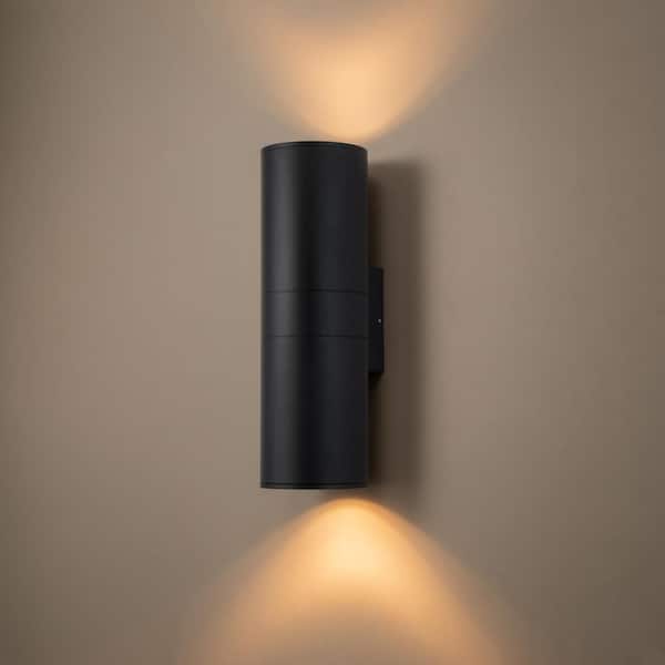 C Cattleya 19.75 in. 2-Light Matte Black Cylinder Outdoor Wall
