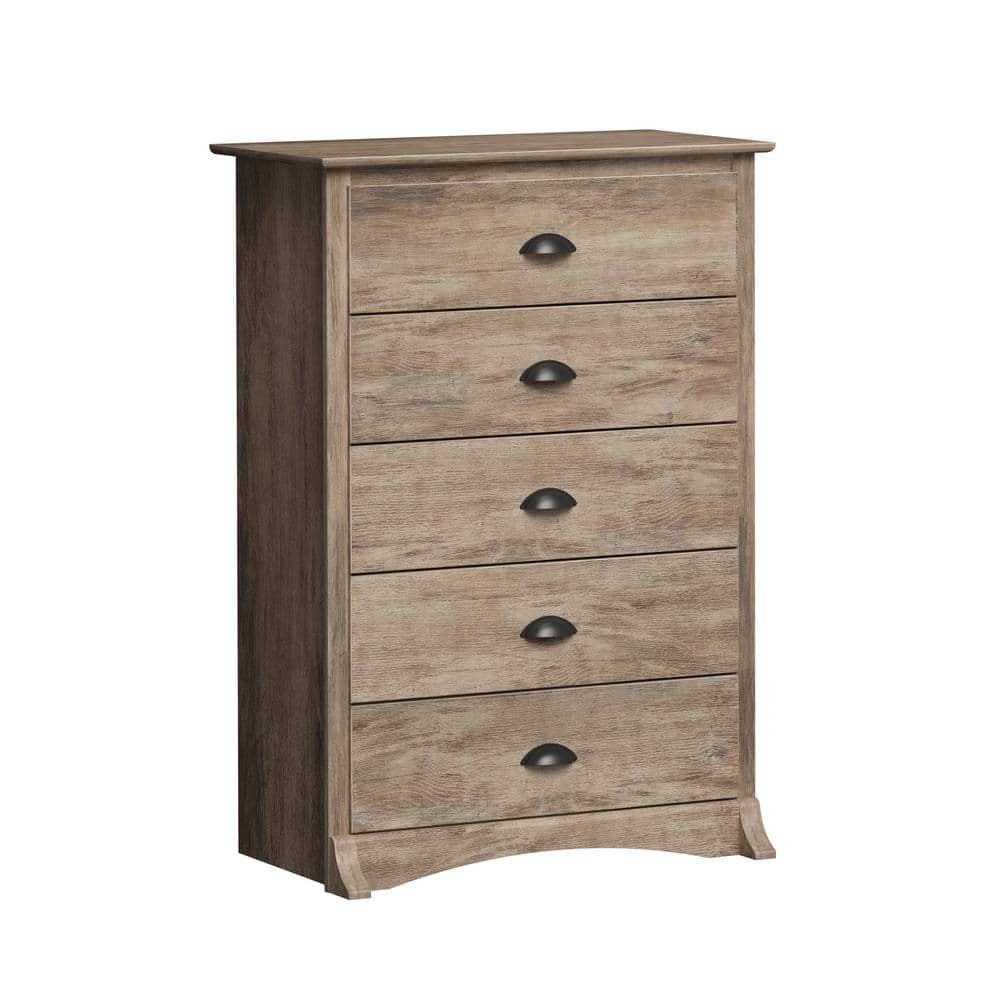 Coastal Drifted Gray 5-Drawer Compact Dresser with Vintage Touch