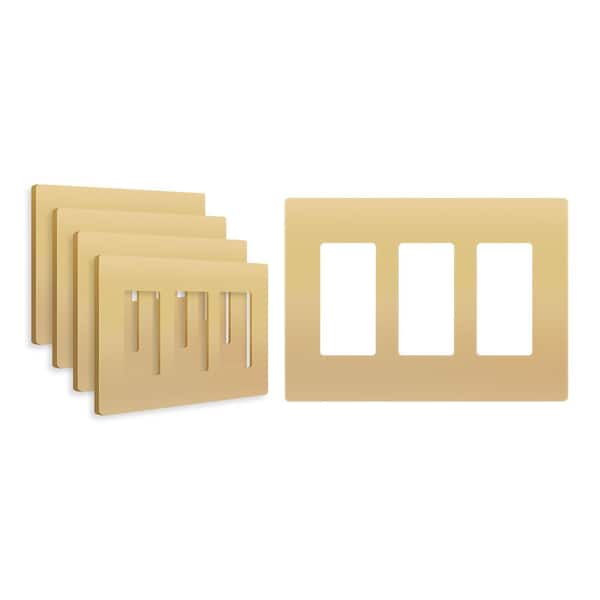 ENERLITES 3-Gang Decorator/Rocker Plastic Screwless Wall Plate, Gold (5-Pack)