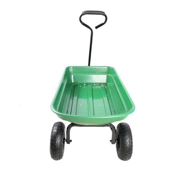 JUJABU 2.4 cu. ft Grass Green Metal Folding Car, Garden Cart with