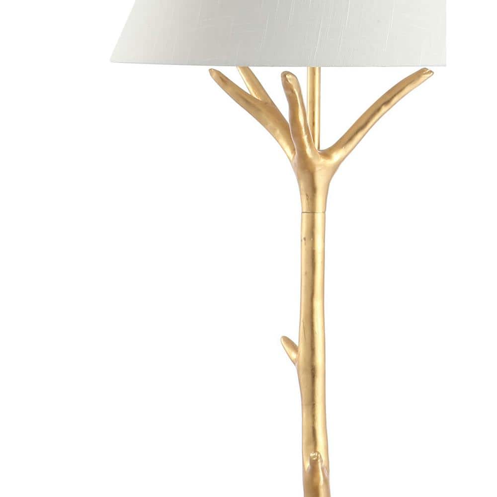 Arbor Gold Faux Bois Resin Arc Floor Lamp with White Shade
