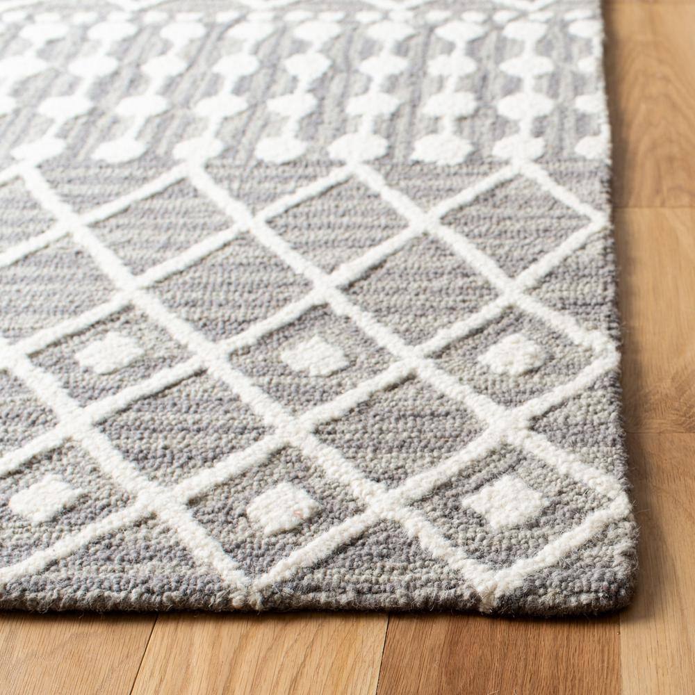 Grey Ivory Hand Tufted Wool Floral Area Rug