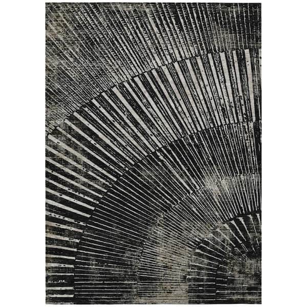 HomeRoots Black and Ivory 10 ft. x 14 ft. Woven Abstract Rectangle Indoor/Outdoor Area Rug