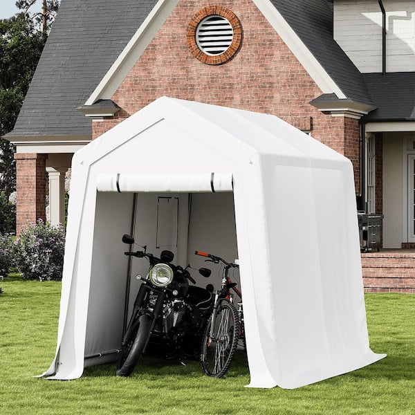 6 ft. x 8 ft. White Roof Steel Frame Soft Top Carport with Side Panels