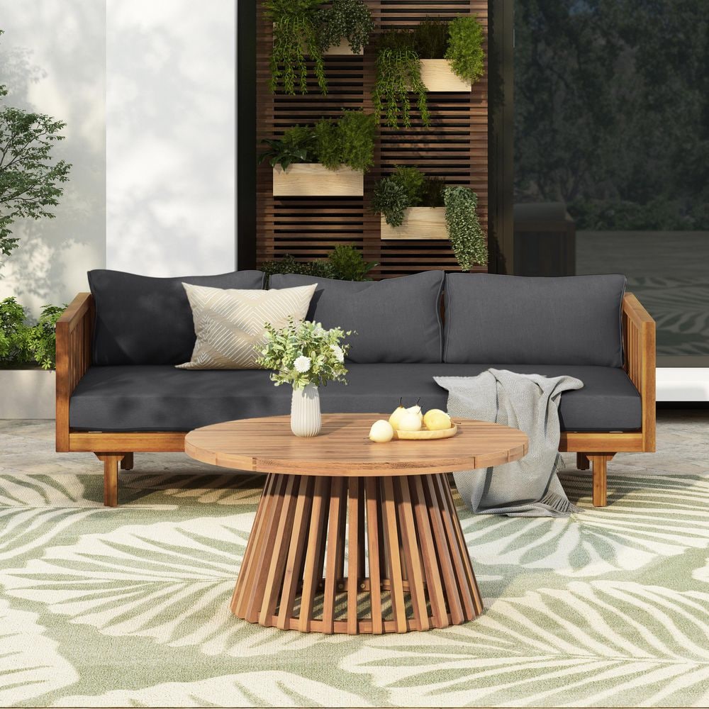 2-Piece Acacia Wood Outdoor Sectional Set with Dark Gray Cushions, Patio Conversation Set price history on PriceWatchPro