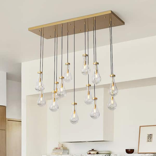 Y'INSP Cascade 13-Light 53.5 in. Modern Brushed Gold Raindrop