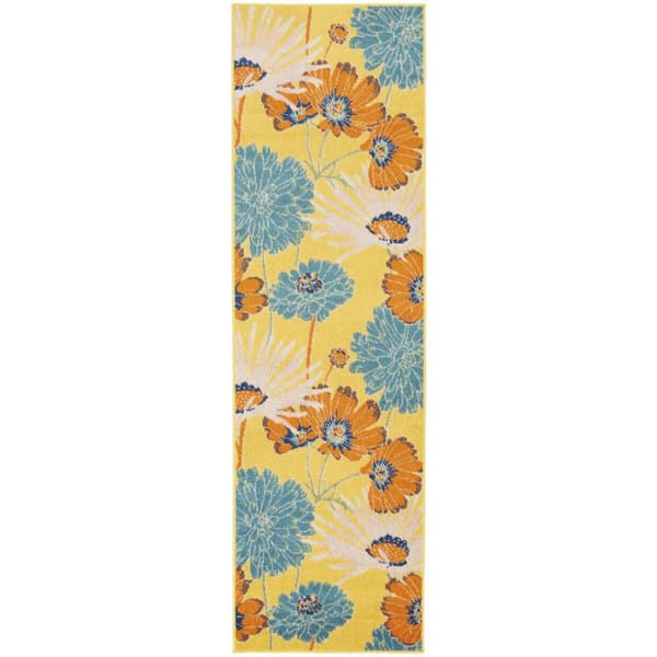 2 ft. x 8 ft. Yellow Floral Washable Area Rug
