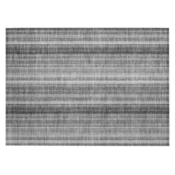 Gray 2 ft. x 3 ft. Woven Striped Rectangle Indoor/Outdoor Area Rug