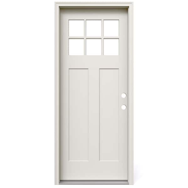 32 in. x 80 in. 2-Panel Left Hand Inswing 6-Lite Clear Direct Glaze Primed Fiberglass Prehung Front Door w/ Brickmould