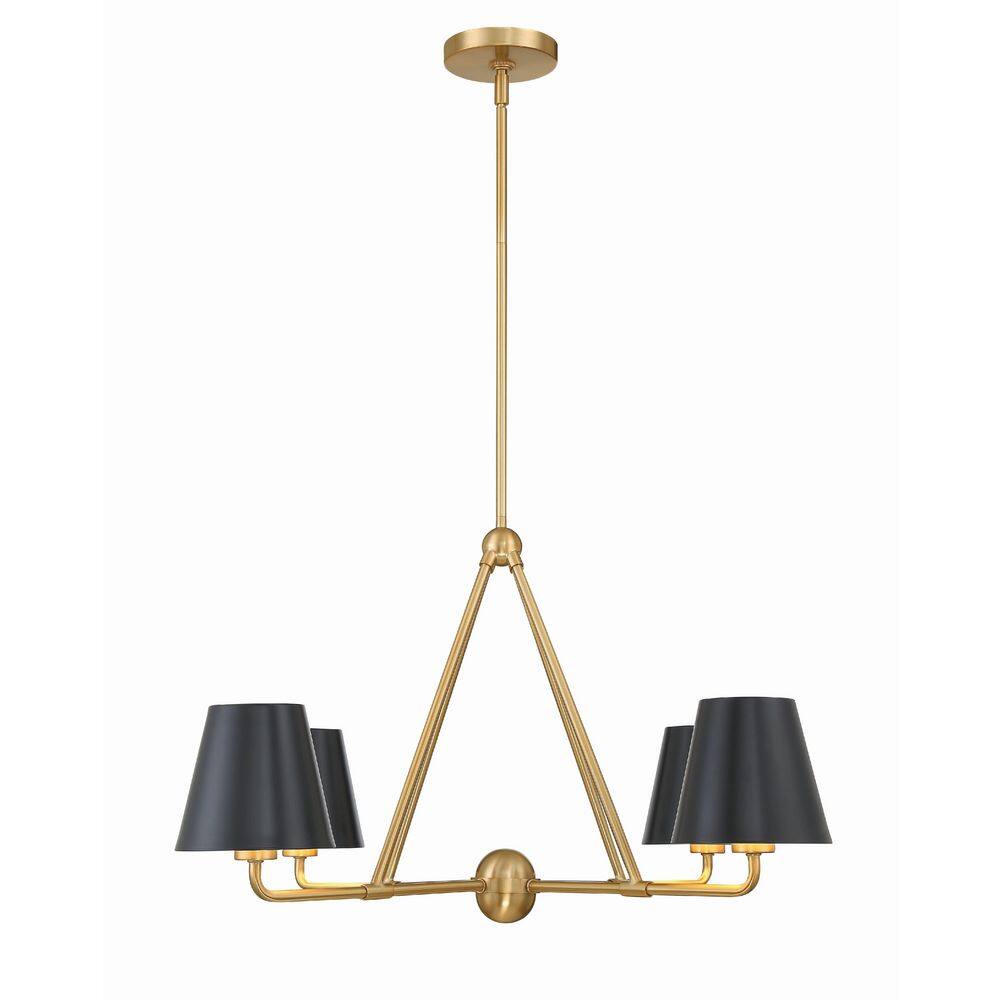 Vibrant Gold and Black Minimalist 4-Light Chandelier with Steel Cone Shades