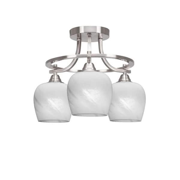 Unbranded Madison 15.5 in. 3-Light Brushed Nickel Semi-Flush Mount with White Marble Glass Shade