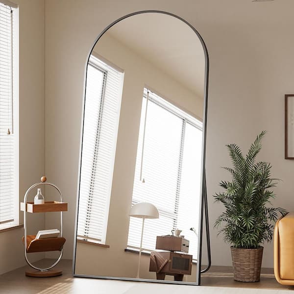 Black 35 in. W x 76 in. H Arched Aluminum Framed Full Length Floor Mirror
