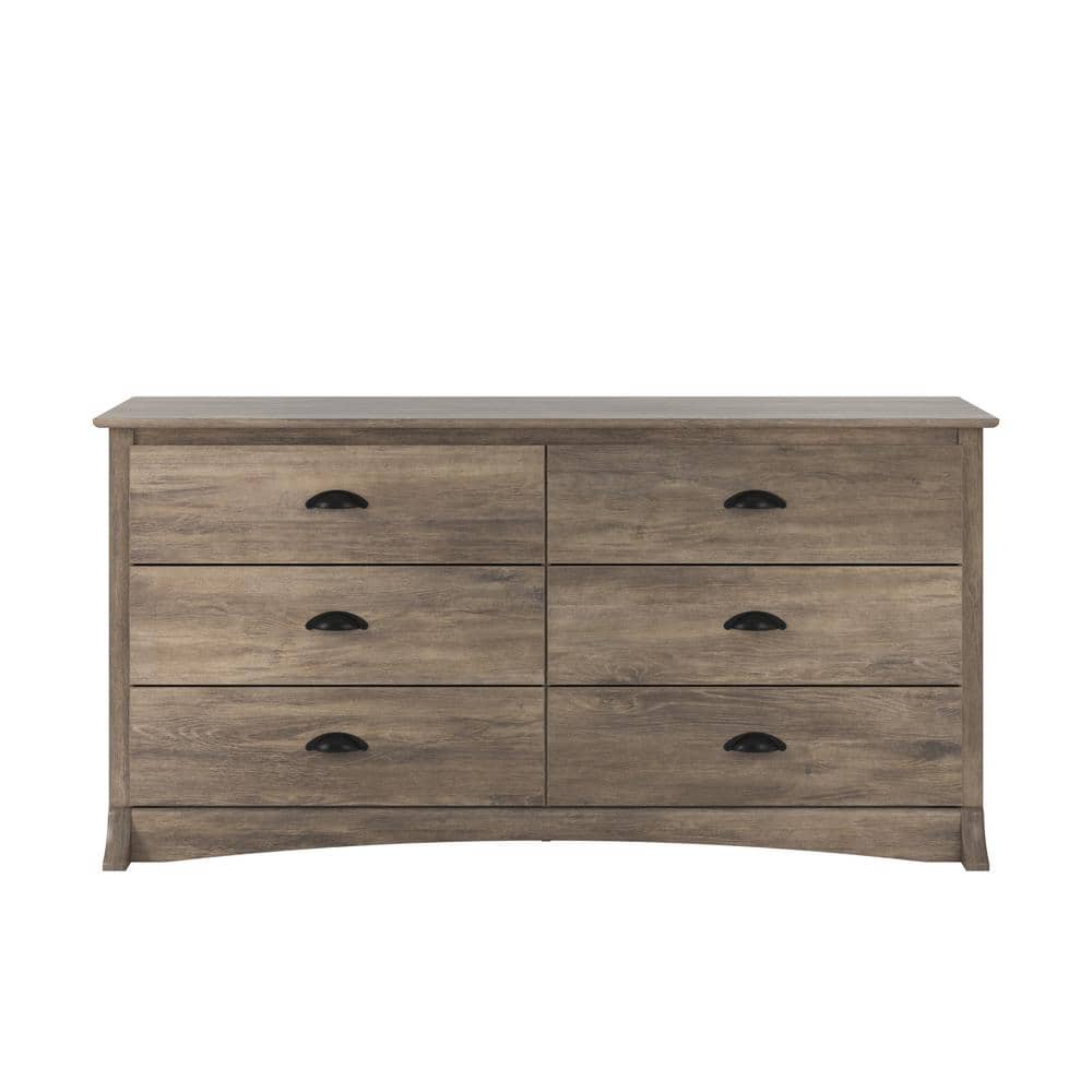 Drifted Gray Coastal Double Dresser with Six Drawers