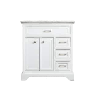 Timeless Home 32 in. W x 21.5 in. D x 35 in. H Single Bathroom Vanity in White with White Marble Top and White Basin
