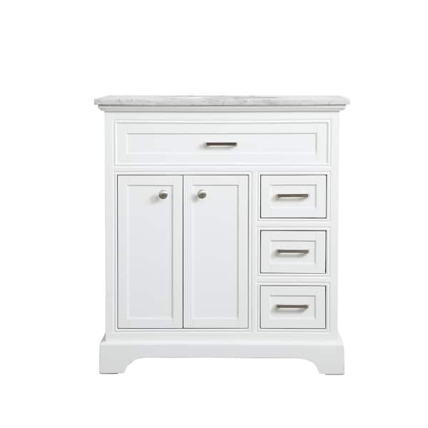 Timeless Home 32 in. W x 21.5 in. D x 35 in. H Single Bathroom Vanity in White with White Marble Top and White Basin