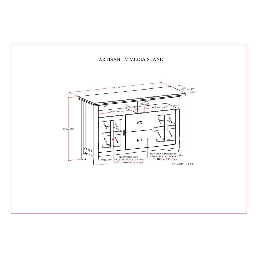 Russet Brown Solid Wood 48" TV Media Stand with Cabinets