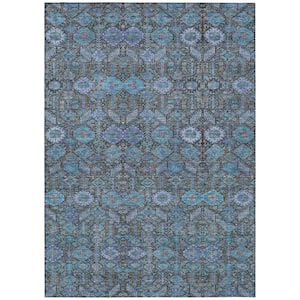 Blue and Coffee 10 ft. x 14 ft. Woven Floral Rectangle Indoor/Outdoor Area Rug