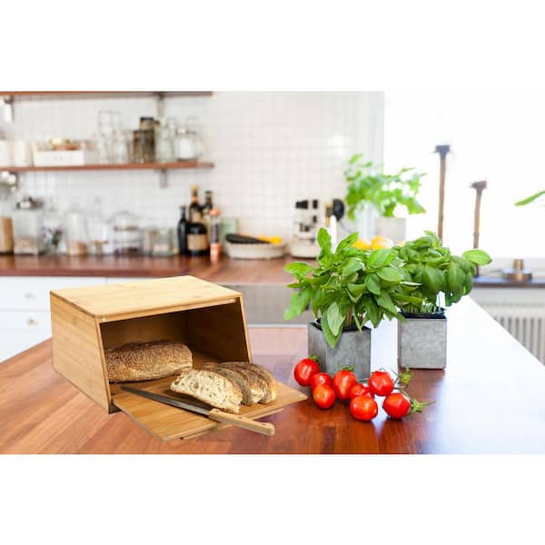  Large bread box bread basket wooden box storage boxes kitchen  counter organizer, roll top breadbox. bread boxes for kitchen countertop.  Bamboo wooden boxes. (Natural): Home & Kitchen