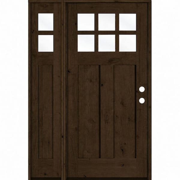 50 in. x 80 in. Knotty Alder Left-Hand/Inswing 6-Lite Beveled Clear Glass Espresso Stain Wood Prehung Front Door w/ LSL