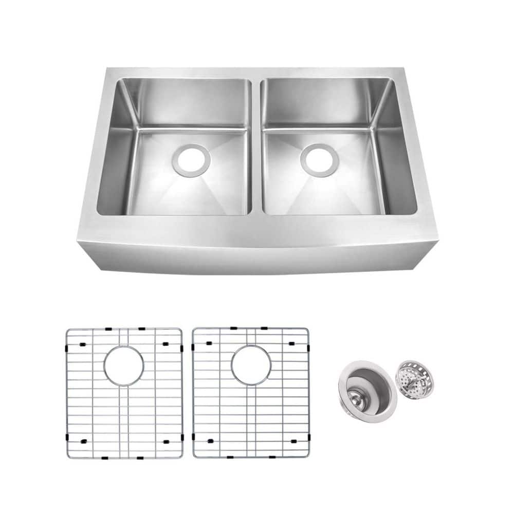 33 in. Farmhouse Apron Front Undermount 50/50 Double Bowl 16 Gauge Stainless Steel Kitchen Sink with Accessories price history on PriceWatchPro