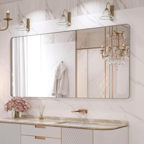 77 in. W x 36 in. H Premium Aluminum Framed Rectangular Bathroom Vanity Wall Mirror in Brushed Nichel