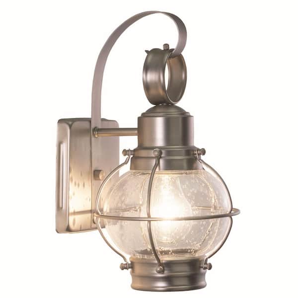 VAXCEL Chatham 1 Light Brushed Nickel Coastal Outdoor Wall Lantern Clear Glass