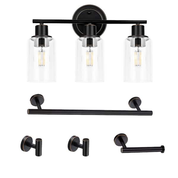 Hukoro Luna 17 in. 3-Light Oil Rubbed Bronze Vanity Light Fixture with Clear Glass Shade, (5-Sets)