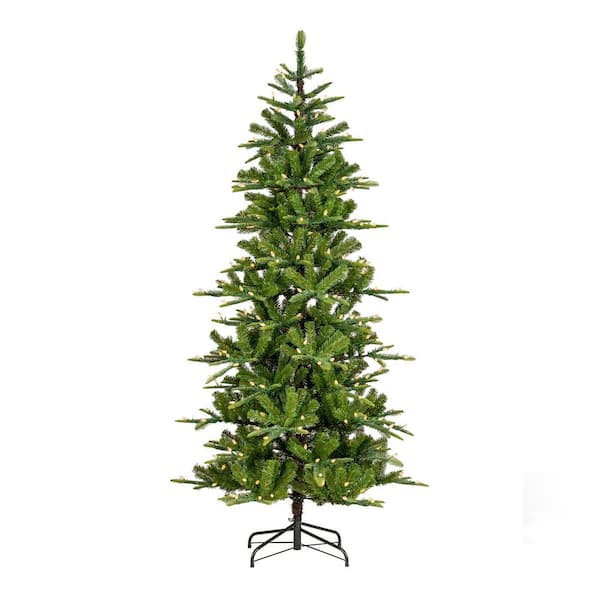 6.5 ft. Prelit Green Slim Fir Artificial Christmas Tree, 250 Multi-Color C4 Strawberry Lights, 9 Function with Remote