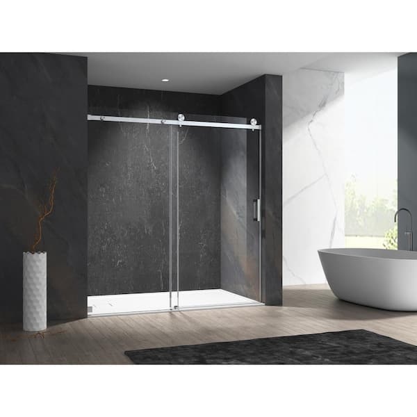MCOCOD 60 in. W x 76 in. H Single Sliding Frameless Shower Door in Brushed Nickel with Smooth Sliding and 3/8 in. (10 mm) Glass
