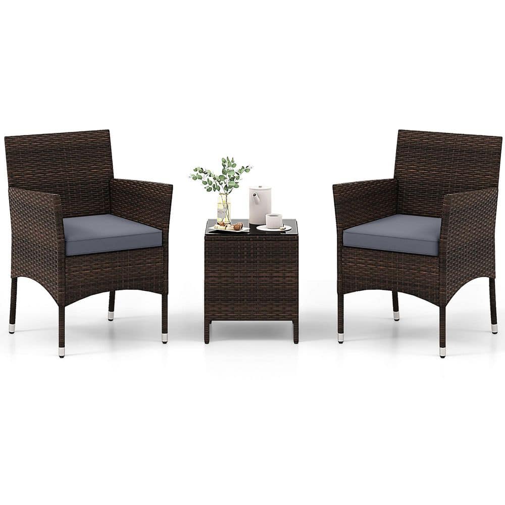 3 PCS Outdoor Conversation Set w/ Cushioned Seat & Tempered Glass Tabletop Gray price history on PriceWatchPro