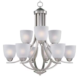 Axis 9-Light Satin Nickel Chandelier with Frosted Shade