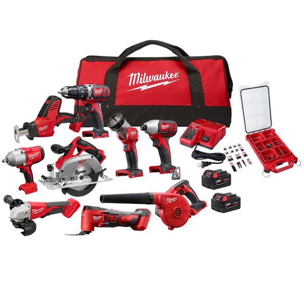 Milwaukee M18 18V Lithium-Ion Cordless Combo Kit (9-Tool) with (2) Batteries, Charger & SHOCKWAVE Screw Driver Bit Set (25-Piece)