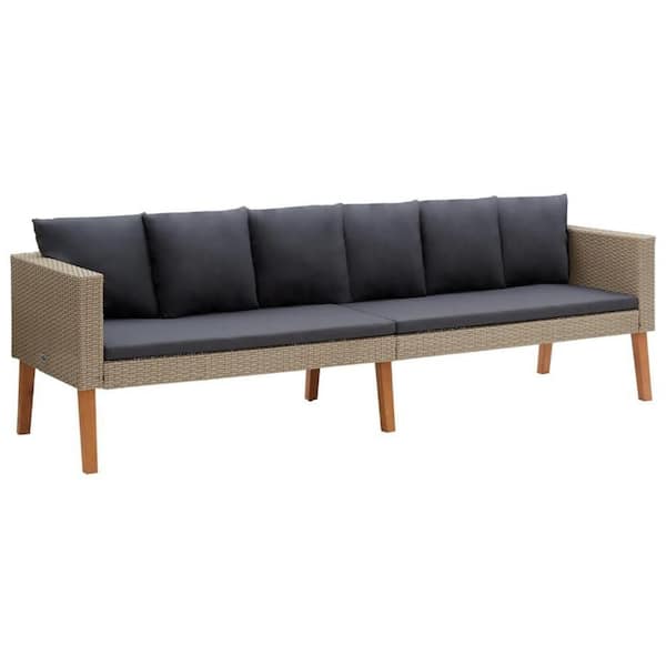 Beige Wood Outdoor Patio Sectional with Dark Gray Cushion