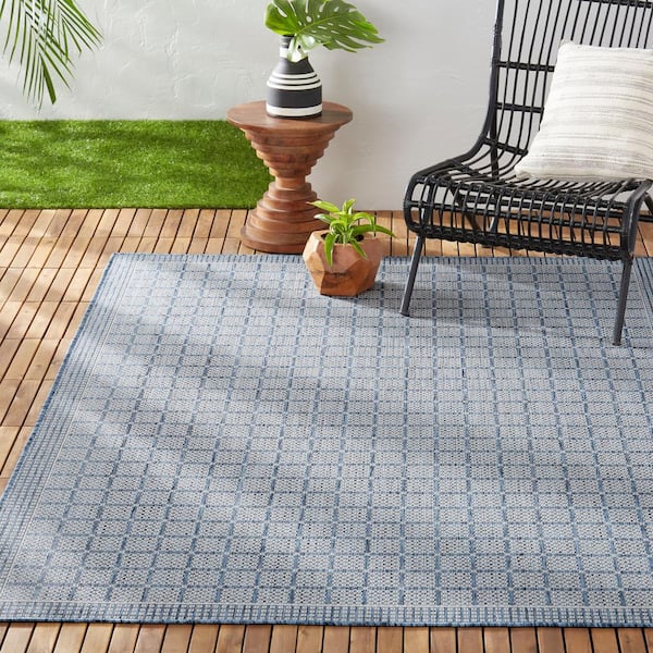 Patio Country Luna Blue/Gray 8 ft. x 10 ft. Geometric Indoor/Outdoor Area Rug