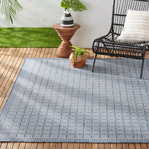 Patio Country Luna Blue/Gray 5 ft. x 7 ft. Geometric Indoor/Outdoor Area Rug