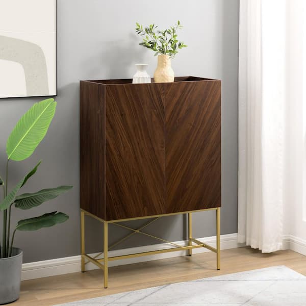 Walker Edison Furniture Company Dark Walnut Wood Modern Accent Cabinet with Metal Legs