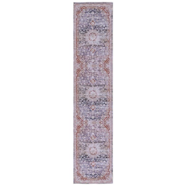 SAFAVIEH Serapi Gray/Light Gray 2 ft. x 9 ft. Machine Washable Border Medallion Runner Rug