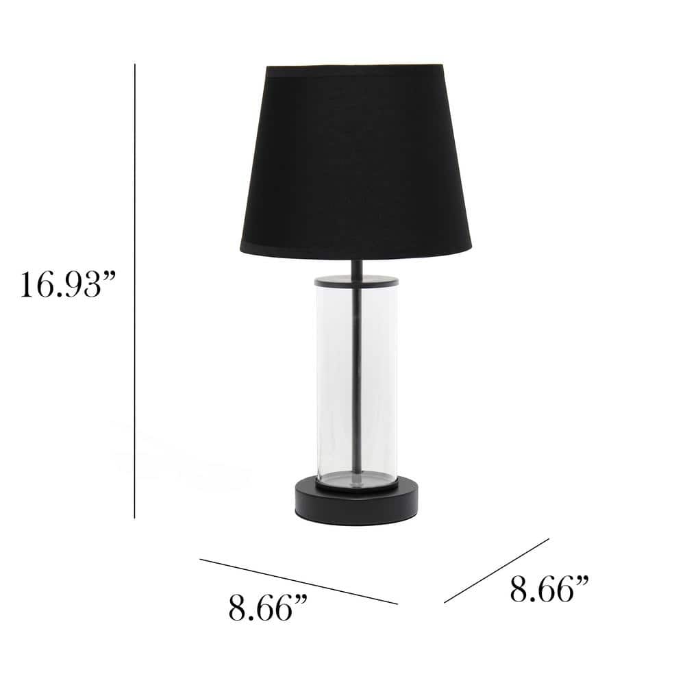 Black Metal and Clear Glass Table Lamp with Fabric Shade