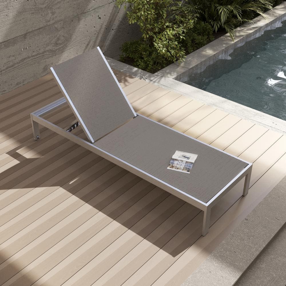 Gray Silver Aluminum Outdoor Coffee Table and Lounge Set