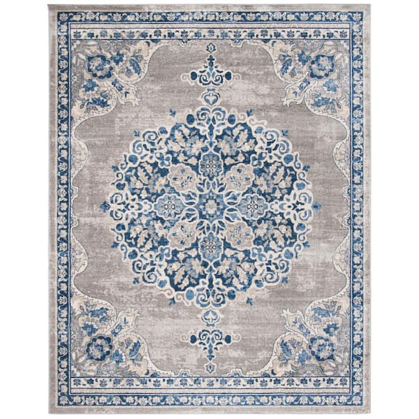 SAFAVIEH Brentwood Light Gray/Blue 11 ft. x 15 ft. Distressed Medallion Floral Area Rug