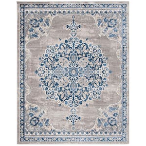 Brentwood Light Gray/Blue 12 ft. x 18 ft. Distressed Medallion Floral Area Rug