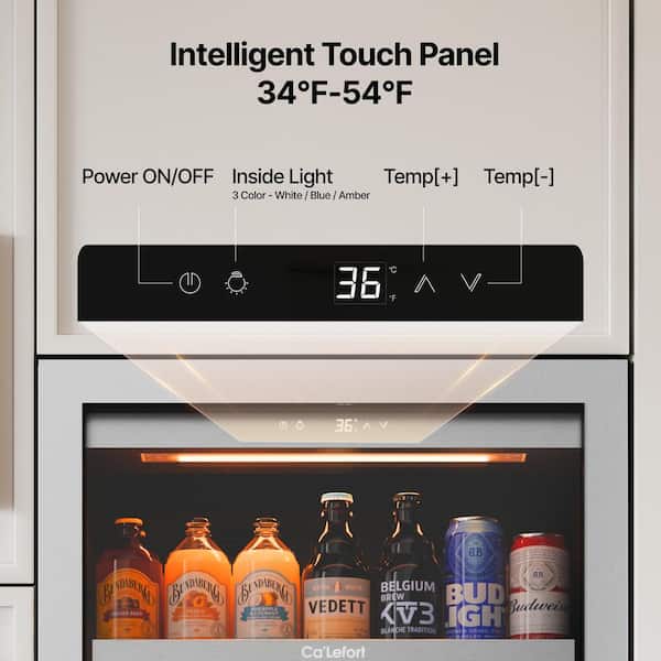 23.4 in. Single Zone 373-Cans Beverage Refrigerator Drink Beer Fridge Cooler in Stainless Steel